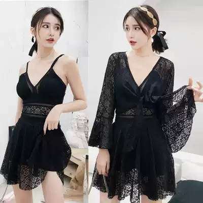 Large size fat mm200 kg swimsuit one-piece Conservative belly plus fat hot spring swimsuit meat cover shirt loose Korea Korea