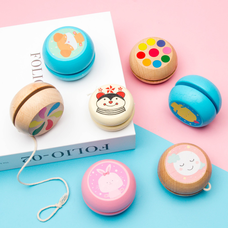 Wooden yo-yo children's cartoon Wang Leo ball puzzle kindergarten firepower toddler toys classic juvenile nostalgia