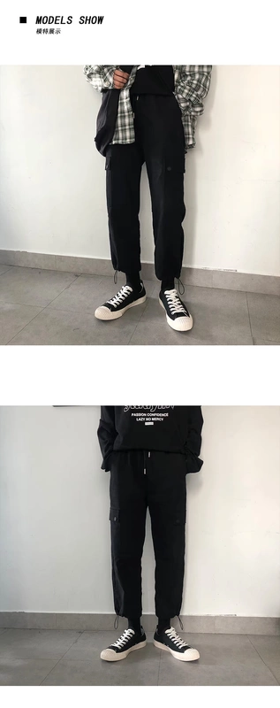 Quần yếm nam và nữ hipster quần thẳng thương hiệu phong cách Nhật Bản Yu Wenle nhiều túi giản dị - 3/4 Jeans
