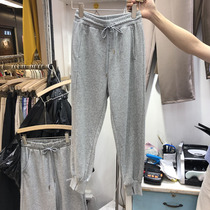 2020 Autumn New elasticated front split toe loop cotton sweatpants womens straight casual pants 9810