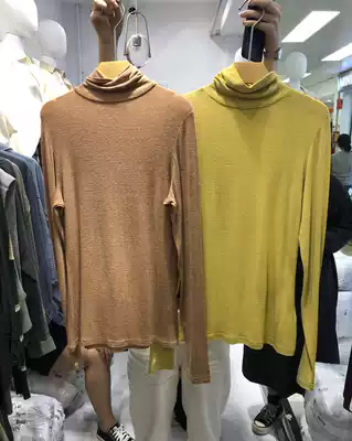 MIG2019 autumn new high collar solid color stretch thin long-sleeved T-shirt women's thin base shirt top 1002