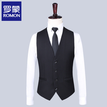 Romon mens suit vest new Korean version slim business professional dress black suit horse clip man to work