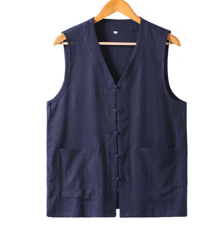 Mùa hè cotton và vải lanh tay áo vest Trung Quốc phong cách lanh nam lanh áo vest lỏng Ma Rong vest Bắc Kinh cũ - Áo vest cotton