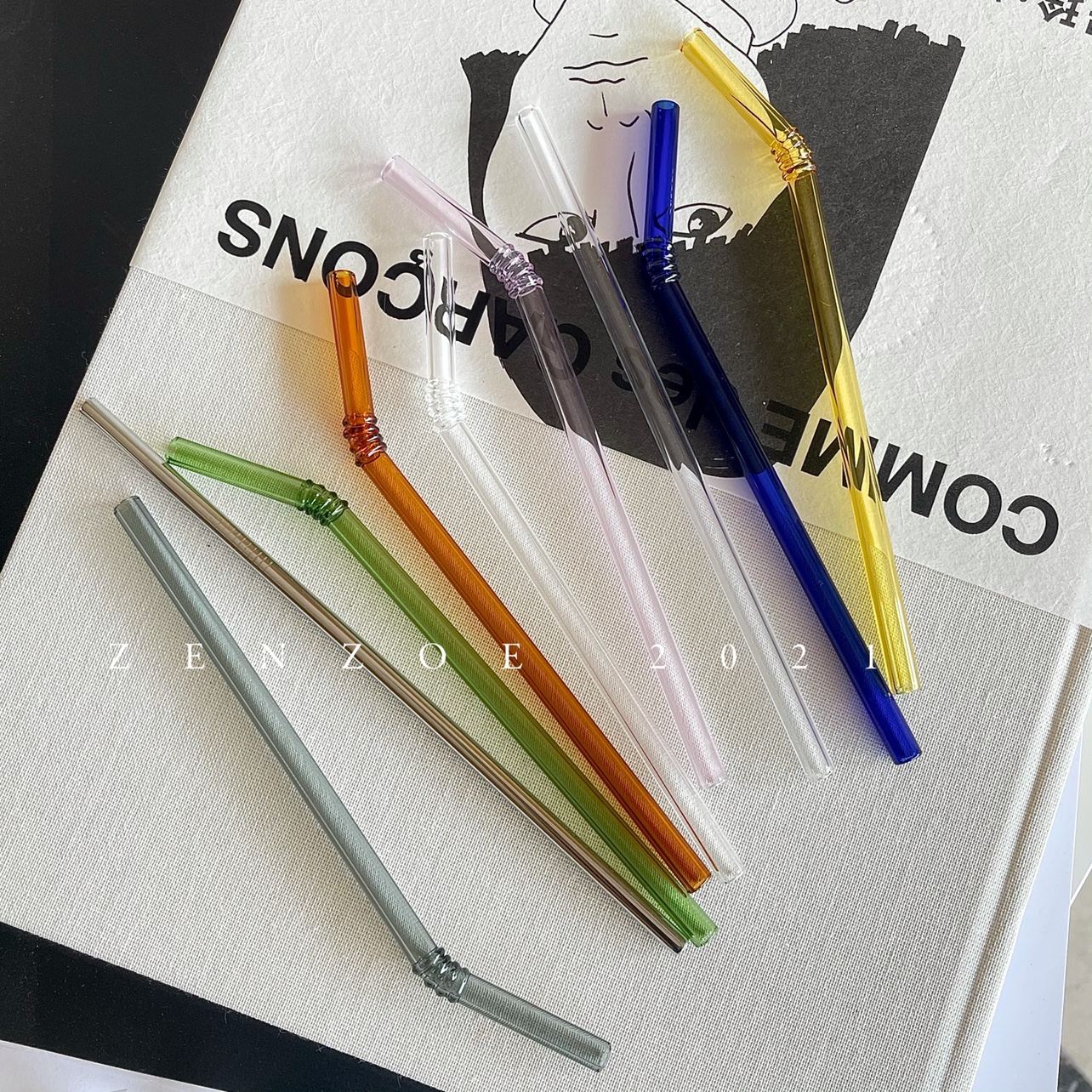 ZENZOE Korea color heat-resistant glass straw ins wind transparent cold-resistant heat-resistant environmental protection non-disposable