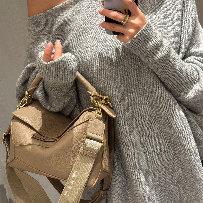 French Light Luxury 26 New Geometric Bag Mini Small Medium Genuine Leather Women's Bag Single Shoulder Crossbody Patchwork Handbag