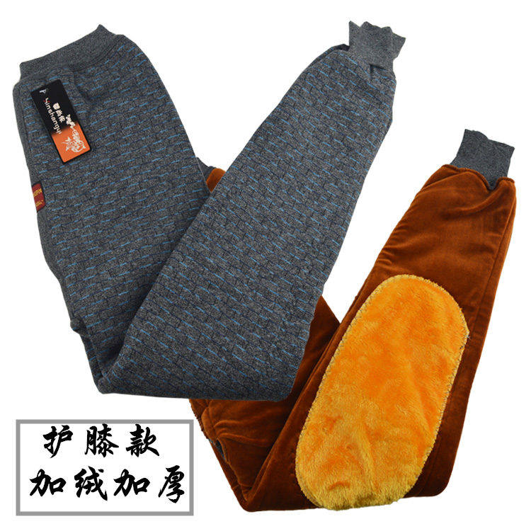 Medium-aged warm pants masculiny thicken thicken high waist winter loose large size thermal pants dad kneecap old man cotton pants