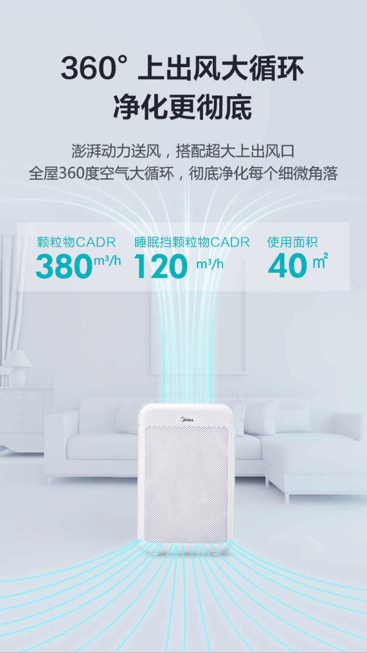 美的 无线智联 除醛除病毒 空气净化器 5分钟净化12㎡ 图11