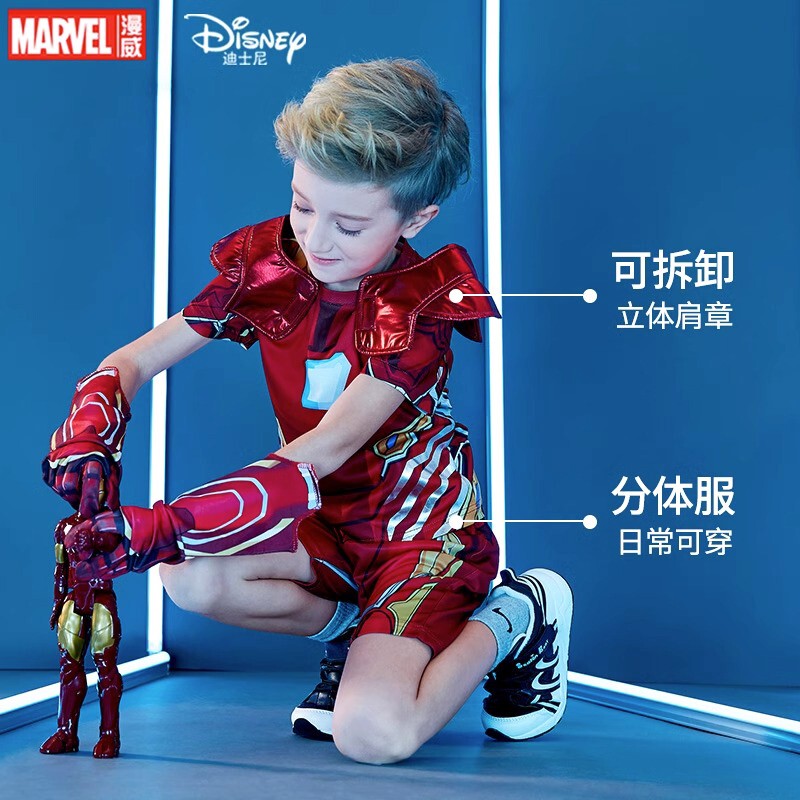 Authentic Disney Children's Clothing Collaboration Set Spider-Man Outfit Short-Sleeve T-Shirt Iron Man Children's Boys' Summer Costume