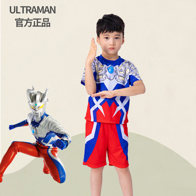 ເຄື່ອງນຸ່ງເດັກນ້ອຍ Ultraman Zero ທີ່ແທ້ຈິງຂອງຜູ້ຊາຍ summer ເສື້ອທີເຊີດແຂນສັ້ນເສື້ອທີເຊີດເດັກນ້ອຍ summer ຊຸດກິລາໄວແຫ້ງໄວ
