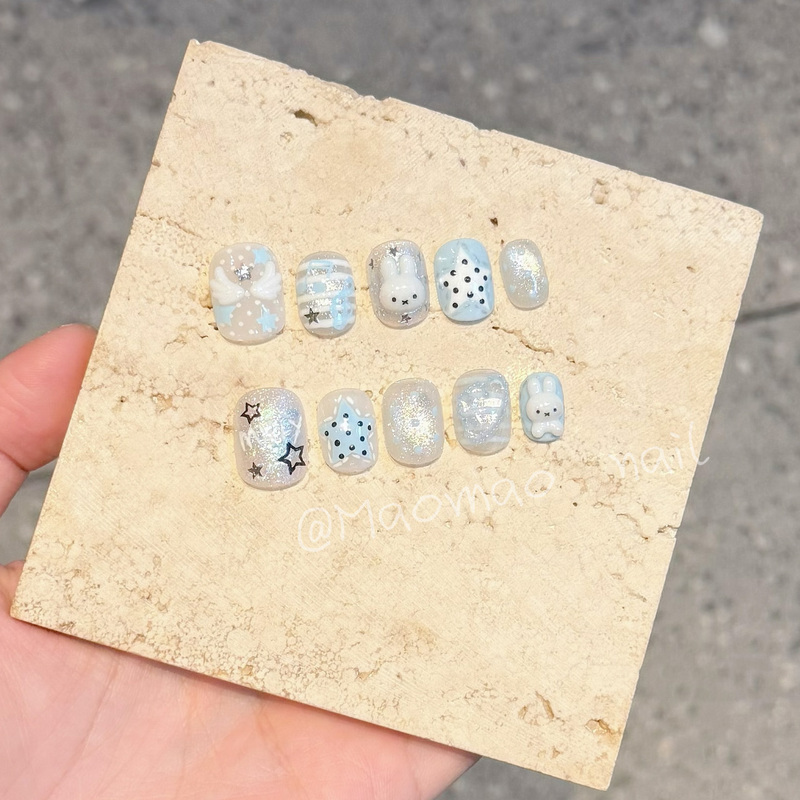 [Star Miffy] Blue Polka Dot Miffy Sparkling Cat Eye Cute 3D Rabbit Bead Nail Art