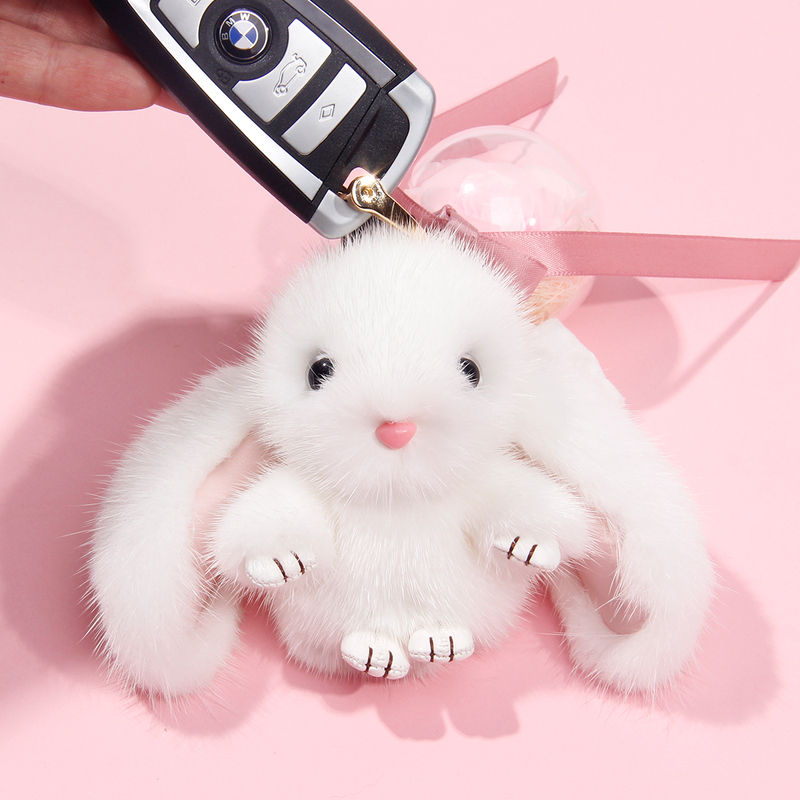 Mink Fur Internet-Famous Little Rabbit High-End Car Keychain Pendant Bag Cute Accessory Plush Toy