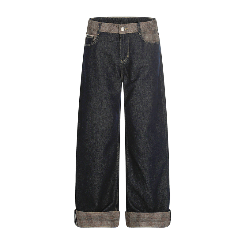 Joinboy 26Ss American Retro Patchwork Cuffed Long Pants Trendy Brand Raw Denim Straight-Leg Jeans Trendy Brand Pants