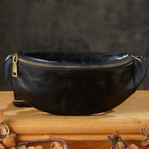 Original handmade cowhide chest bag mens genuine leather casual mobile phone bag sports outdoor shoulder crossbody bag personalized mens bag trendy