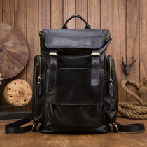 Handmade leather English style large capacity Mens backpack leather travel backpack retro Crazy Horse leather luggage mens bag