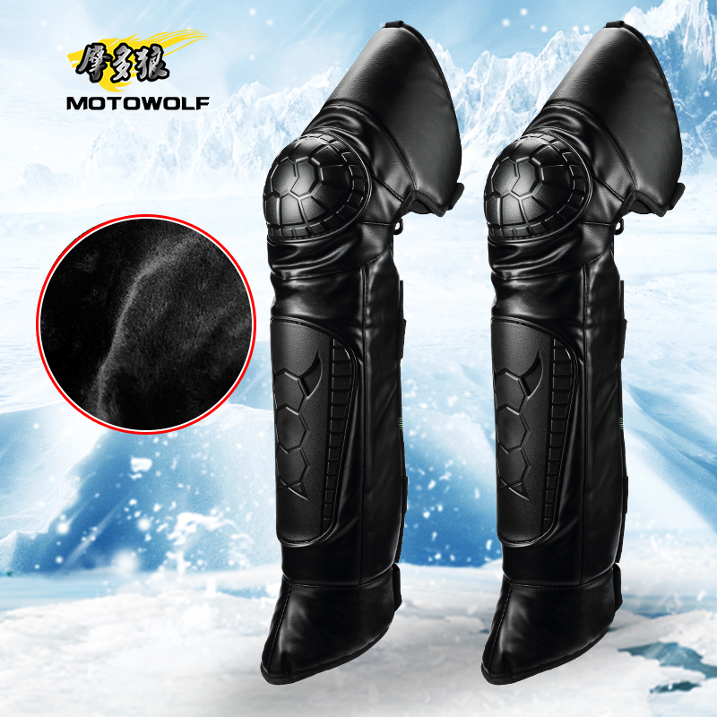 Motorcycle knee pads anti-fall plus velvet warm and windproof two-piece off-road long section protective gear locomotive leggings riding winter