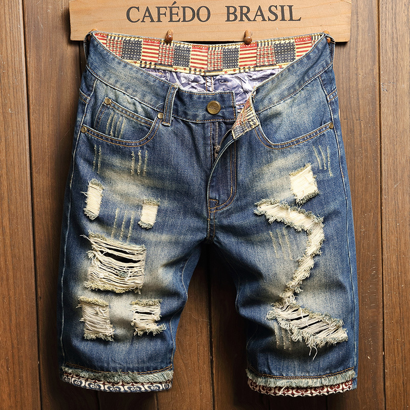 Summer Thin Denim Shorts for Men, Five-Point Jeans with Holes, Trendy Streetwear, Cool and Stylish, 2026 New Mid-Length Pants