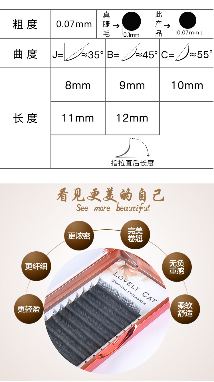 Ghép lông mi giả, tơ tằm đơn mảnh, 0,07, phân lớp mềm và mềm, uốn, thực tế, dày đặc, siêu lông - Lông mi giả gel kích mí