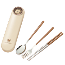 Chopsticks spoon three pieces of stainless steel portable tableware containing box with childrens primary school students for 2208