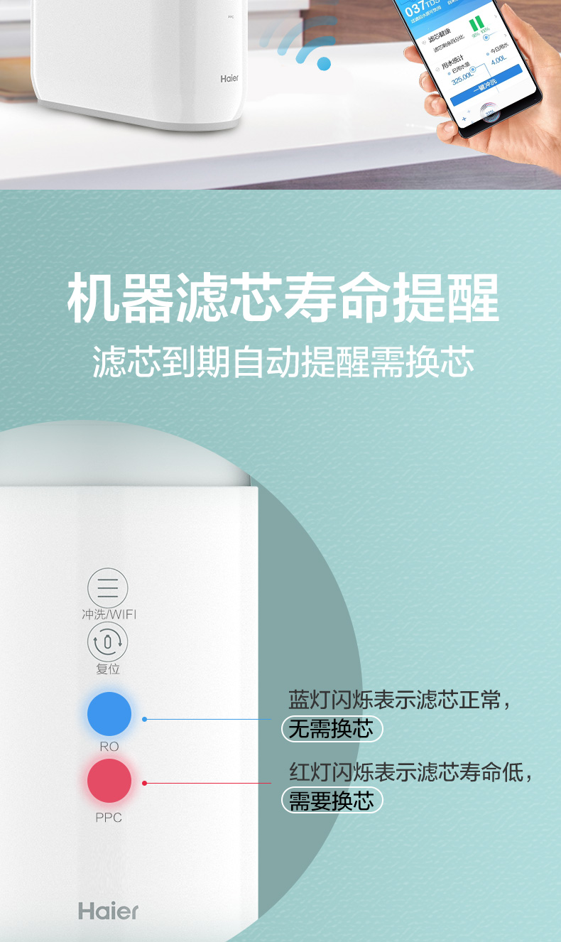 海尔 RO反渗透净水机 进口3年长效RO滤芯 图13