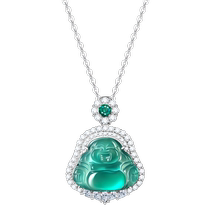 China Gold Central Emerald Buddha Pendant Womens Sterling Silver Necklace Womens 2024 New Style 520 Gift 1693