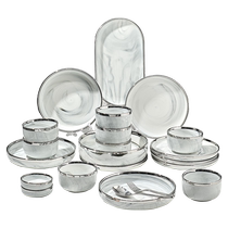 Light luxury tableware set for home use 2024 new marble dishes high-end bowls bowls and chopsticks set 1925