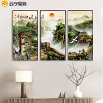 Suning Easy Purchase Landscape Painting Decoration Painting Modern Minimalist Sofa Background Wall Hanging Paintings Upscale Triptych 2129