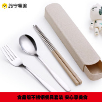 Stainless steel chopsticks spoons and forks set for working students cute storage box portable tableware three-piece set 2496