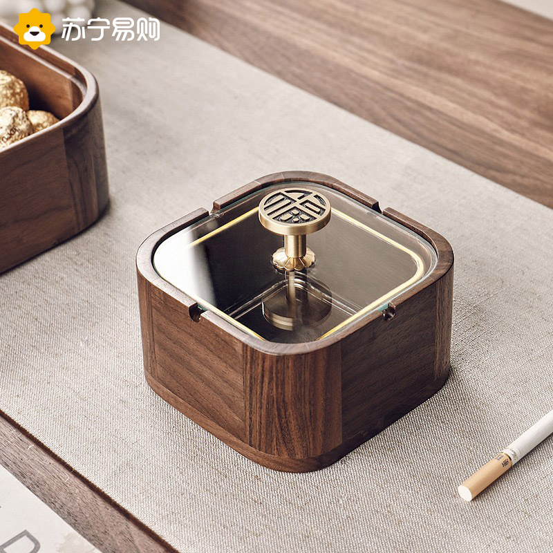 Hupeach Wood Ashtrays New Chinese Office Home Living Room Creative Personality With Lid Solid Wood Anti Fly Ash 947g-Taobao
