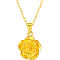 Chinese Gold Rose Flower Pure Gold Pendant Pure Gold Womens 2024 New Necklace C1 Chinese Valentines Day Gift for Girlfriend 3761