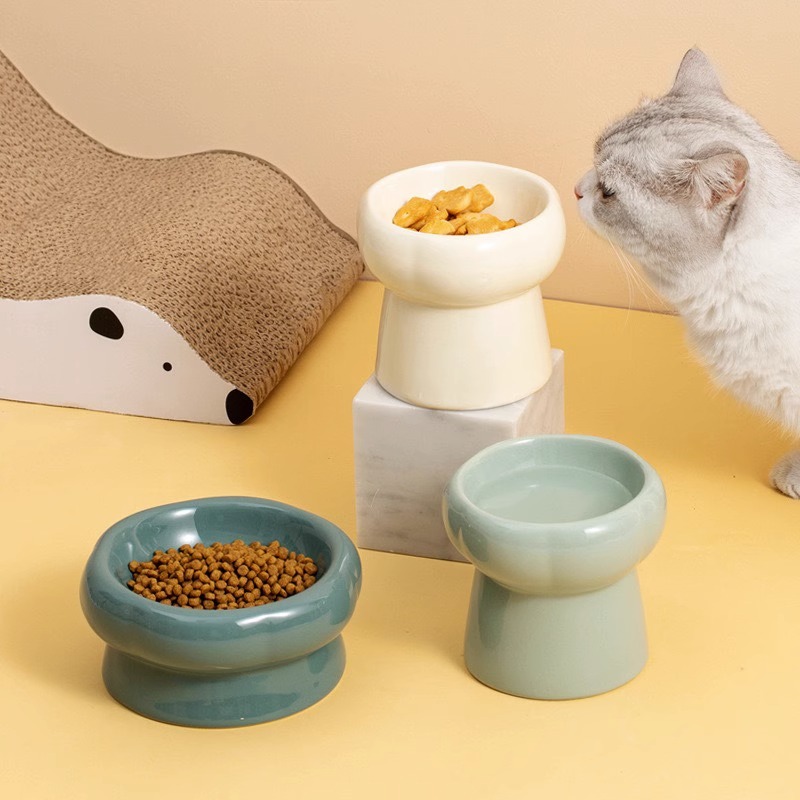 Ceramic Cat Bowl High Foot Protection Cervical Cat Food Bowl Kitty Dog Cat Basin Drinking Bowl Pet Zero Ceramic Bowl 2134A-Taobao