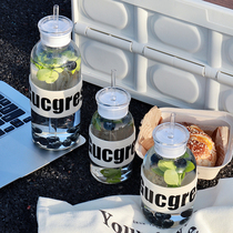 Transparent glass cup for women high-looking water cup summer portable straw cup high temperature resistant milk tea juice cup 2288