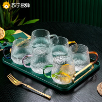 Light luxury and high-looking hammered glass household hot water-resistant cup set living room teacup household drinking cup 947g