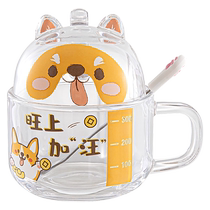 Office Creative Internet Celebrity Cup Cute Cup with Lid Spoon Milk Cup Good-looking Thickened Glass Cup-Huanghe 1117
