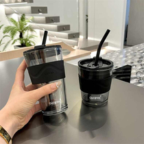 Water cup 2024 new style office light luxury glass cup for boys with straw cup household high-looking cup 1819