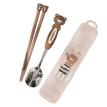 Cartoon chopsticks and spoon set junior high school students storage box children primary school students portable 316 stainless steel cutlery box 1925