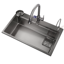Oaks 1566 kitchen sink large single-slot gun ash sink household nano stainless steel sink under-counter basin