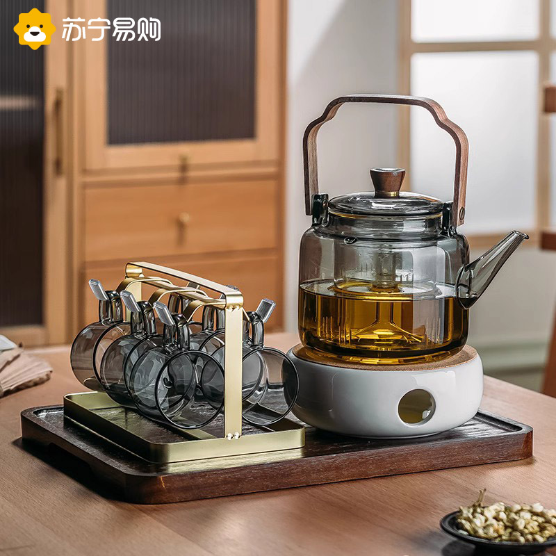 Afternoon flower and grass tea set suit heat-resistant glass flower teapot candle heating filter fruit teapot health preserving pot 947g-Taobao