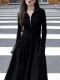 2025 New Hepburn-Style French High-End Long-Sleeved Knitted Spring and Autumn Slim-Fit Waist-Cinching Black Dress for Women