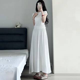 Summer Ice Silk Skirt Off-White 2025 New Pleated Skirt Pants Women's Summer Thin High-Waisted Wide-Leg Pants Skirt