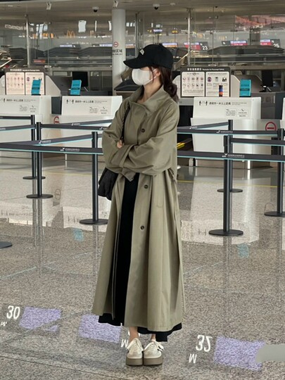 Korean Style Lazy Loose Casual Trench Coat for Women, Autumn 2024 New Model, Petite High-End Long Coat