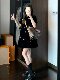 French Hepburn Style Black Dress for Women, Spring New Velvet Bow High-End Elegant Slimming A-Line Dress
