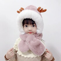 Autumn-winter children hat men and women child care ear cap plush thickened warm scarves integrated super cute female baby hat