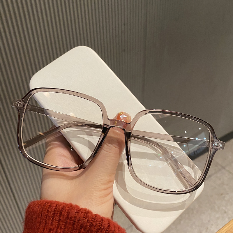 Retro square cold tea glasses female in large face and leptin color artificial network red Korean edition nearsight eye box