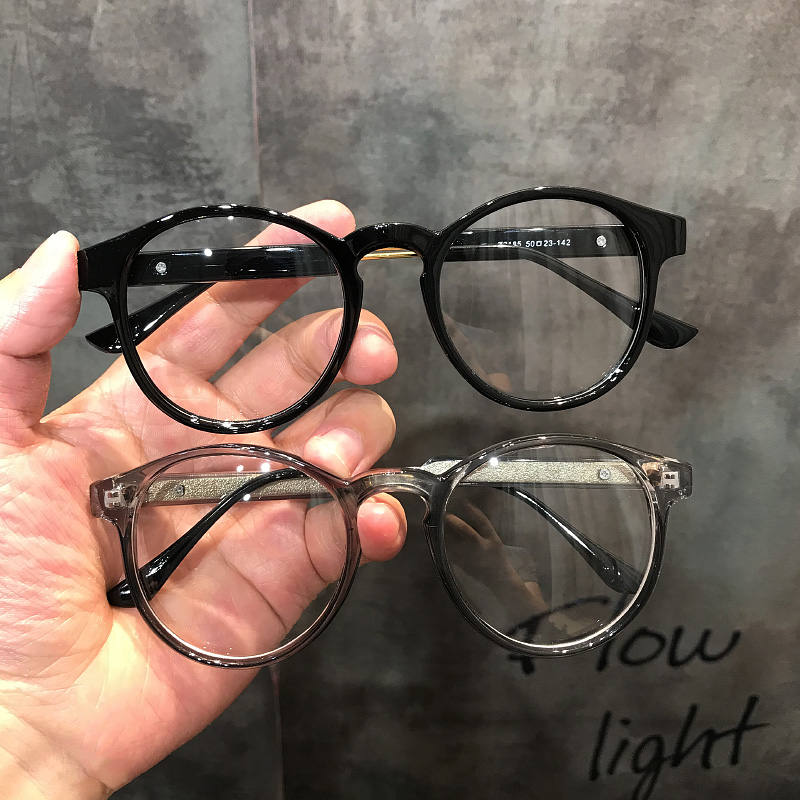 Retro Hong Kong style ins black thick frame glasses net red same style trendy round frame myopia mirror plain decoration frame small face