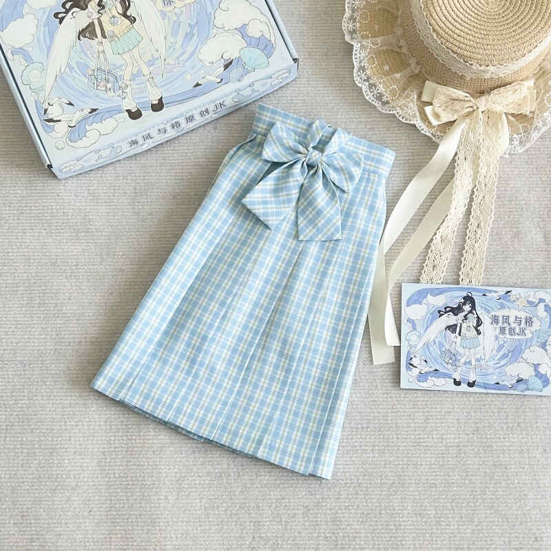 【Snow Bud Layered Outfit】Sea Breeze and Plaid Jk Original Plaid Skirt Set Versatile Layered Academy Style Plaid Short Skirt