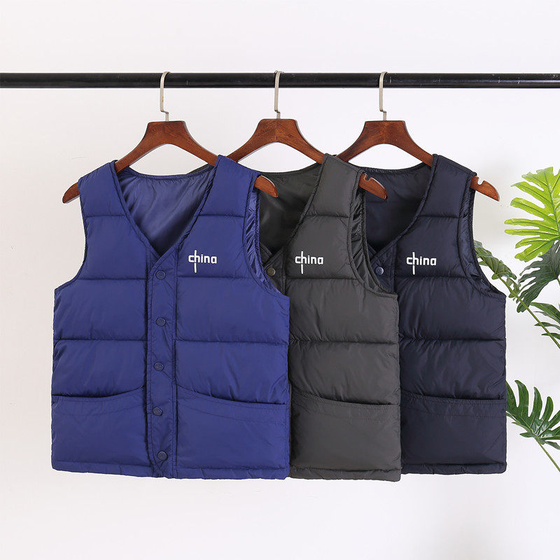 Large pocket wear 80-140 catties medium and large size warm down cotton vest liner snap button waistcoat vest men's winter vest