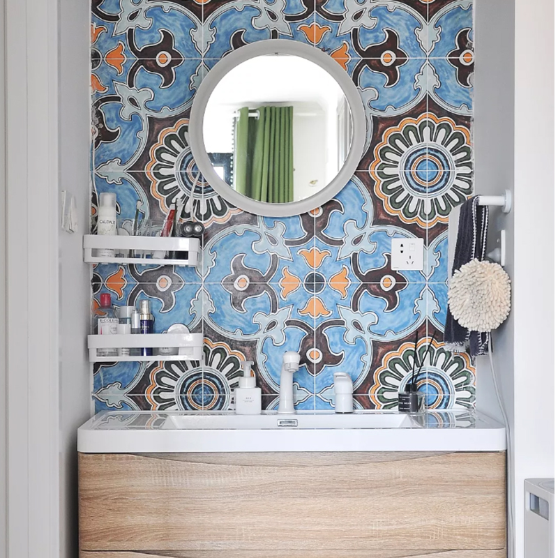 American retro hand-painted brick 300 x 300 Balcony Xuanguan Art Tile Kitchen Floor Tile Makeup Room Background Wall