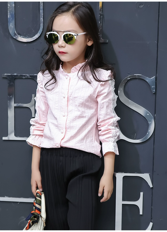 2018 cô gái mới dài tay áo sơ mi Hàn Quốc phiên bản của trẻ em lớn mùa xuân mùa xuân bông trẻ em áo sơ mi trắng đáy