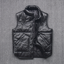 Han Fan winter mens first layer cowhide and cotton vest thickened sheep leather vest stand collar sleeveless leather leather clothing tide
