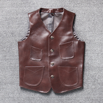 Leakage clearance handling Japanese slim mens leather vest oil wax head layer cowhide locomotive riding suit vest